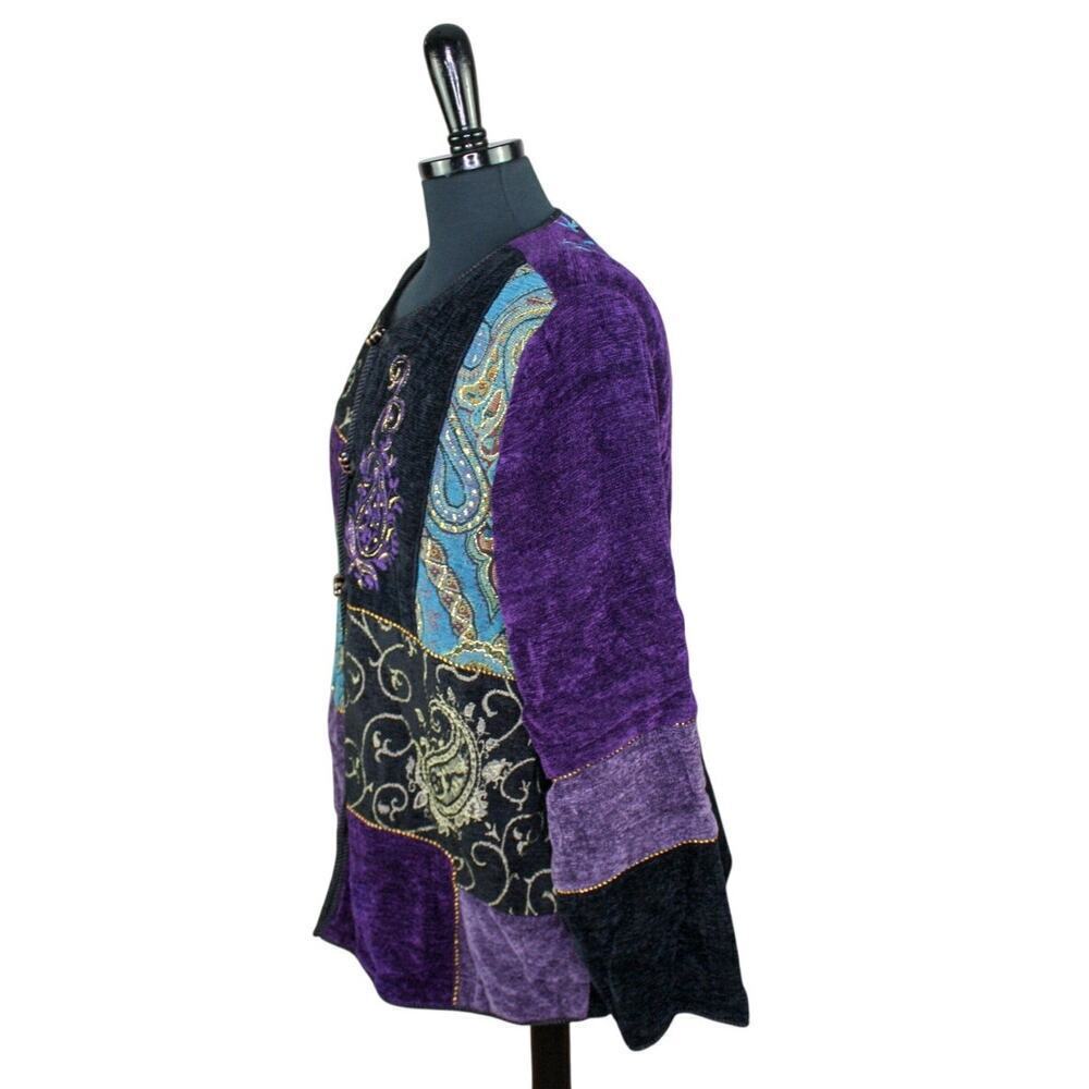 Vintage Indigo Moon Patchwork Jacket Mixed Media … - image 2